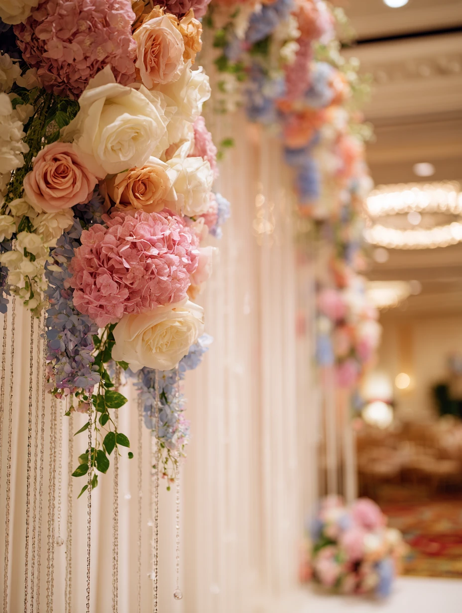Cascading Crystal and Floral Detail