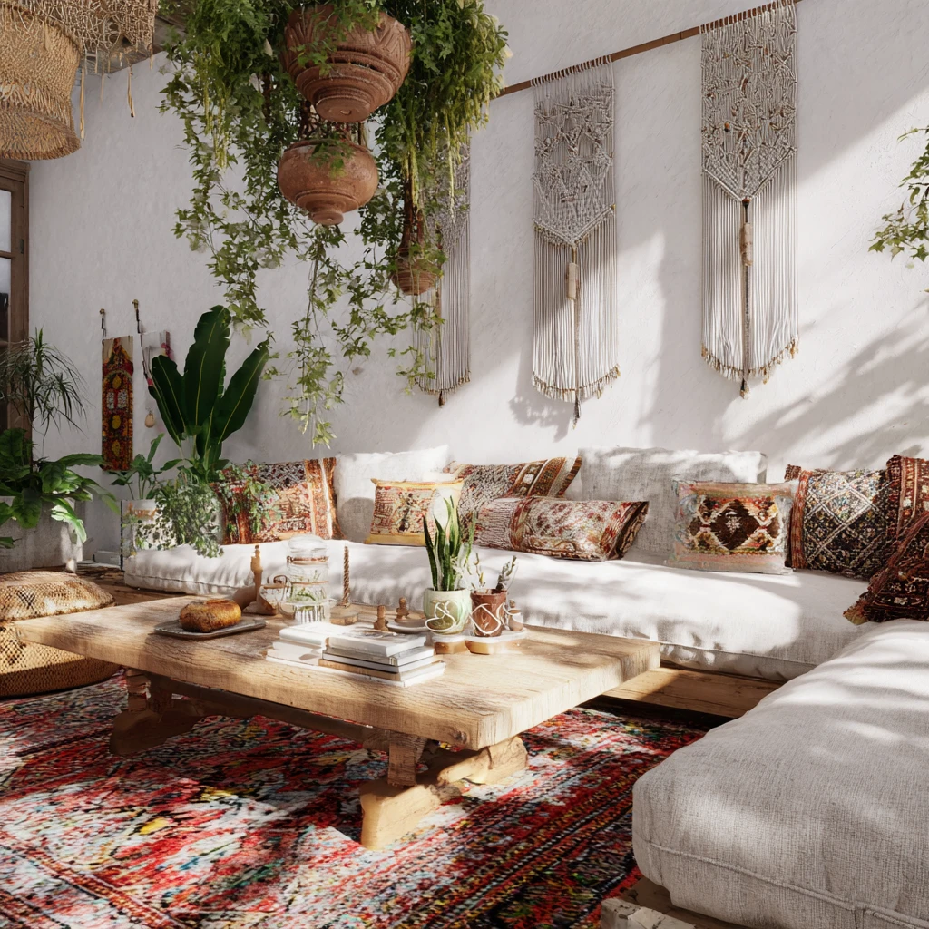 Branblog 75180 A bohemian chic living room featuring layered  910f9e02 c462 4cba 8755 c3ea1fcad381 1