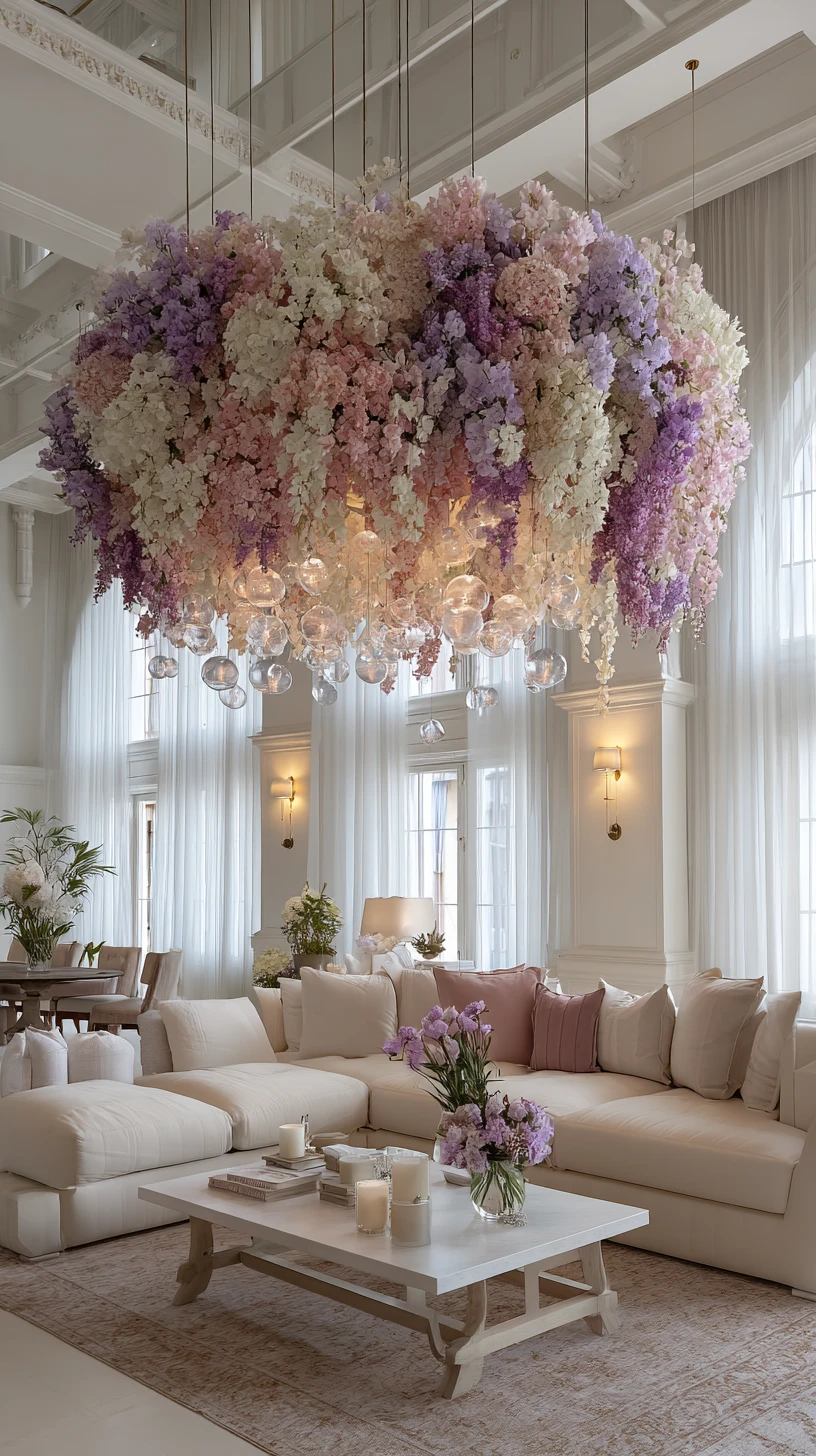 Massive Pastel Floral & Glass Bubble Chandelier