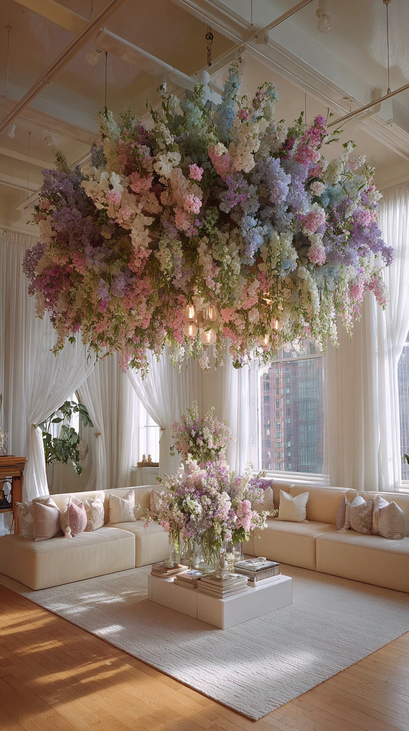 Pastel Floral Chandelier Living Room