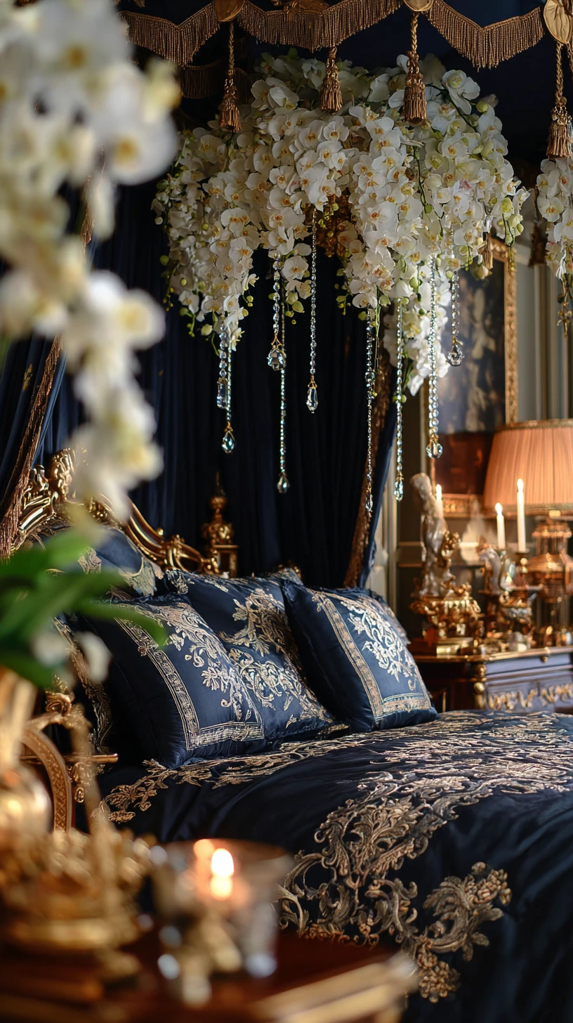 Opulent Orchid & Crystal Canopy Bed