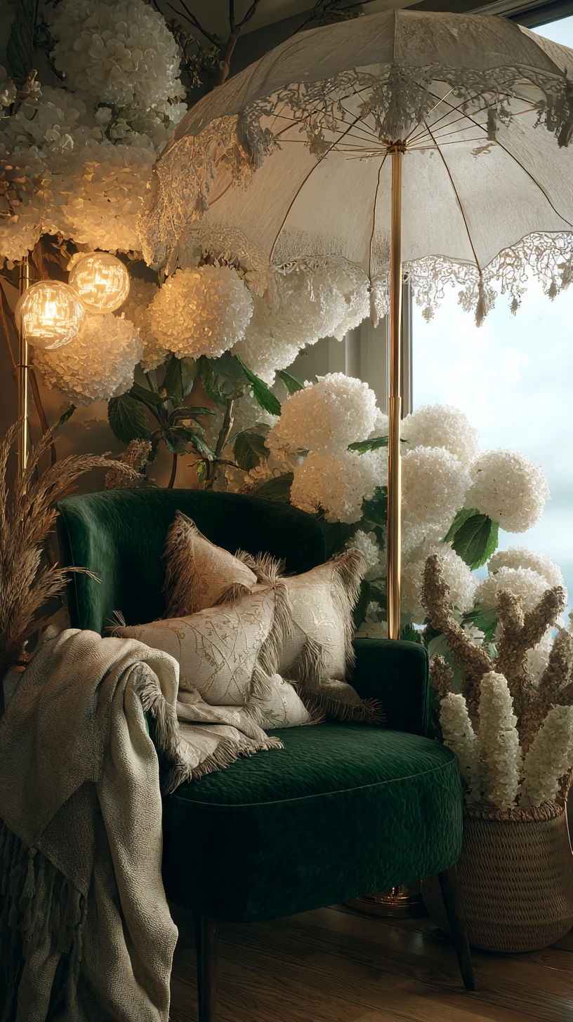 Lace Umbrella & Hydrangea Reading Nook