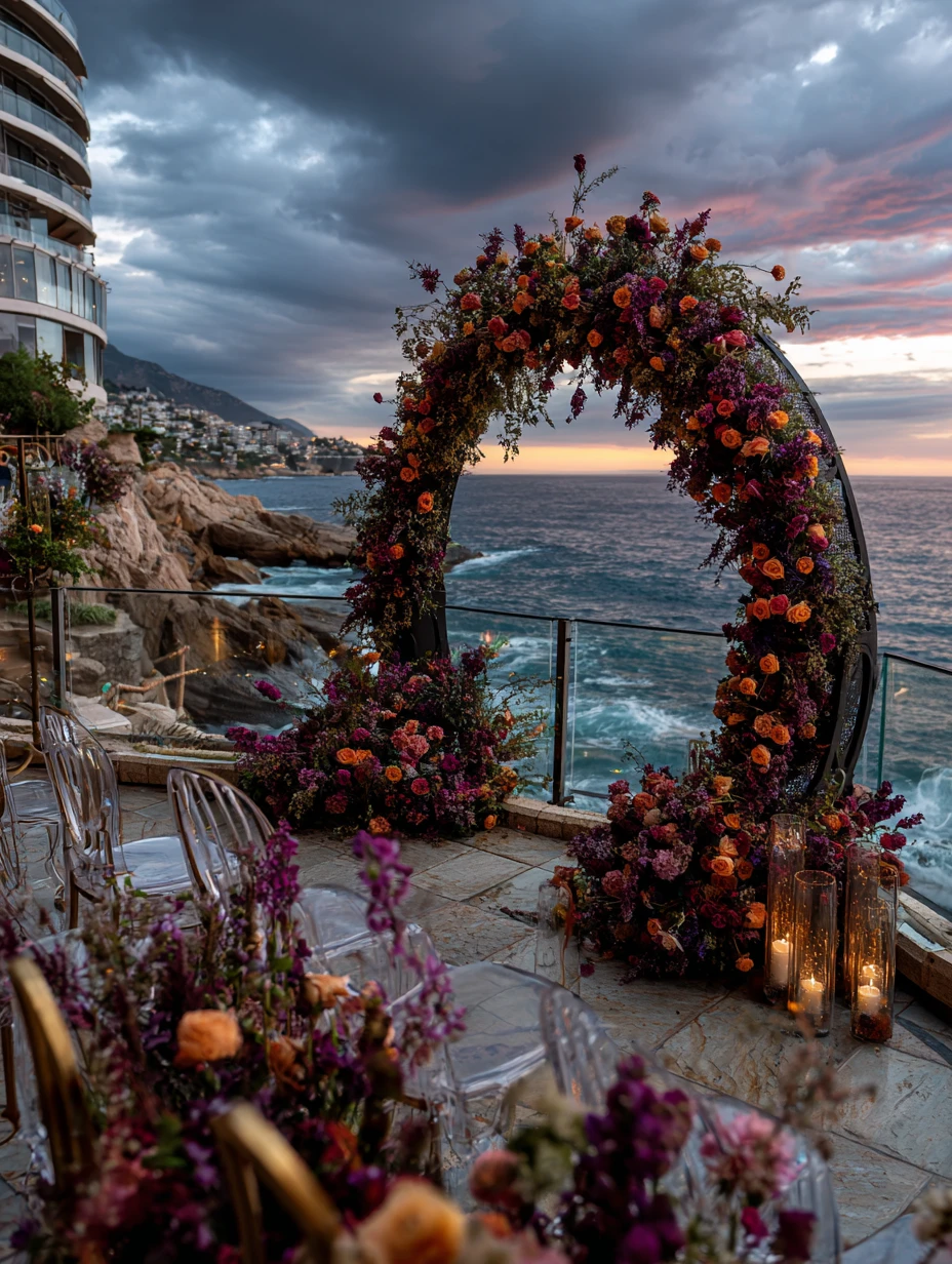 Circular Sunset Arch & Acrylic Chairs