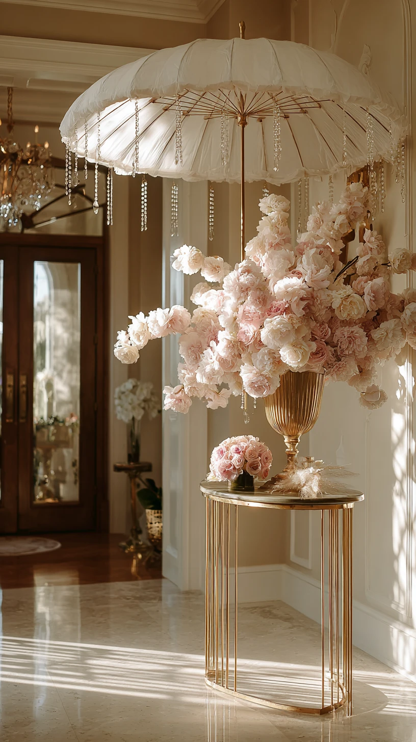 Luxurious Floral Umbrella Entryway Centerpiece
