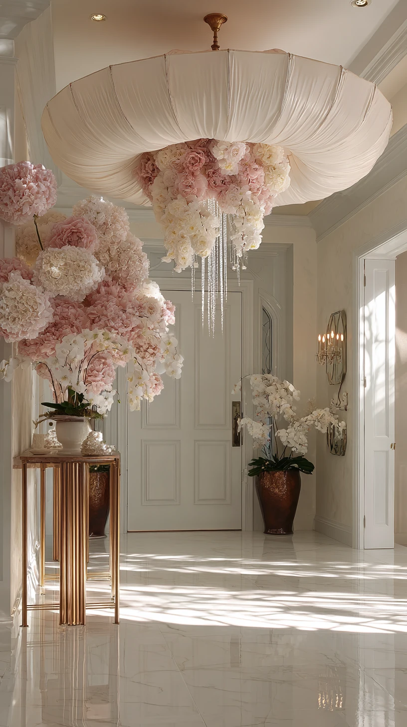 Fabric Umbrella & Floral Chandelier