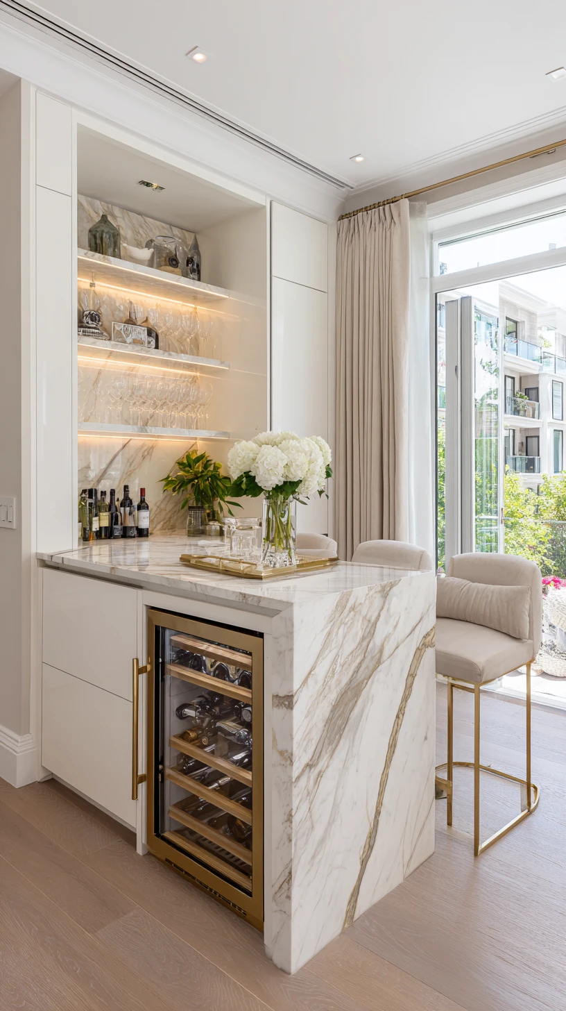 Luxurious Marble & Gold Home Bar