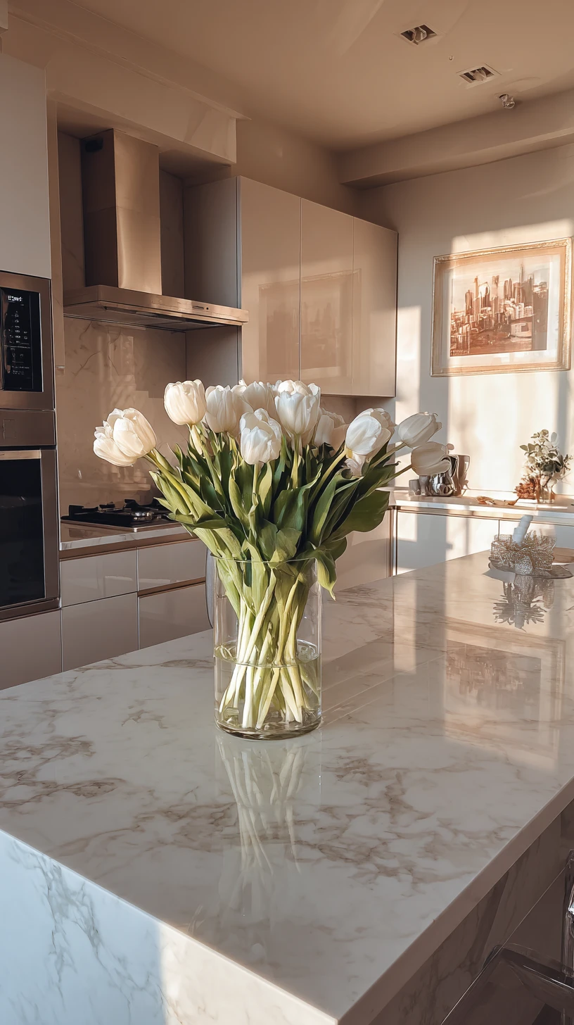 Golden Hour Glow: Marble & Tulips