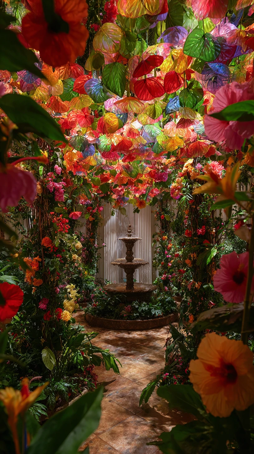 Vibrant Tropical Umbrella Passage