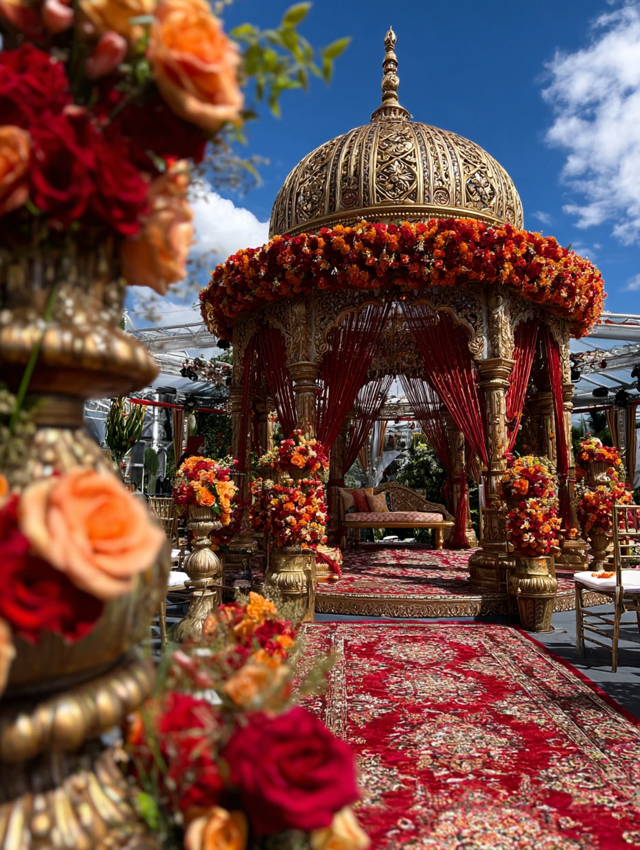 Traditional Indian Mandap in Red & Gold