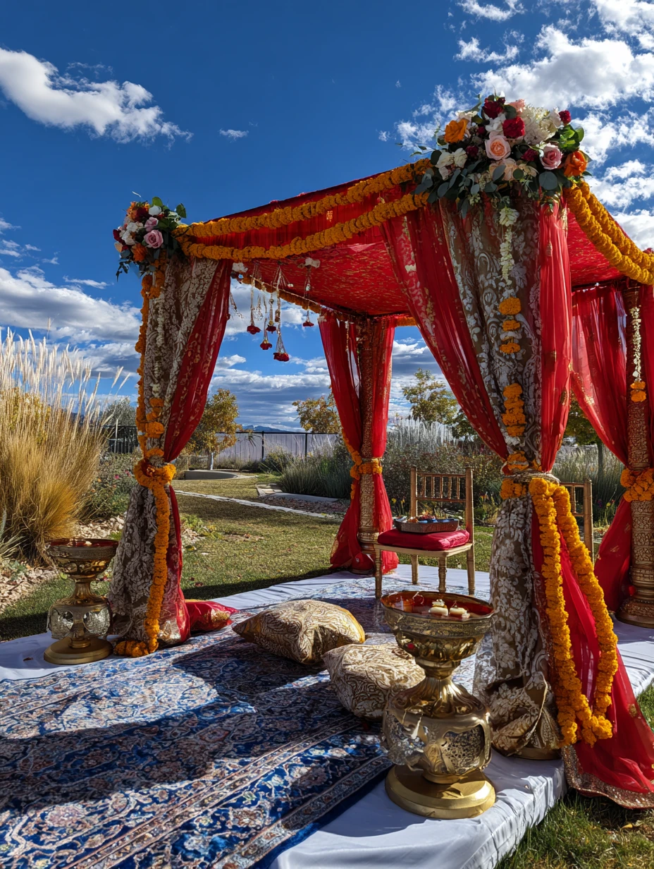 Red and Gold Outdoor Mandap