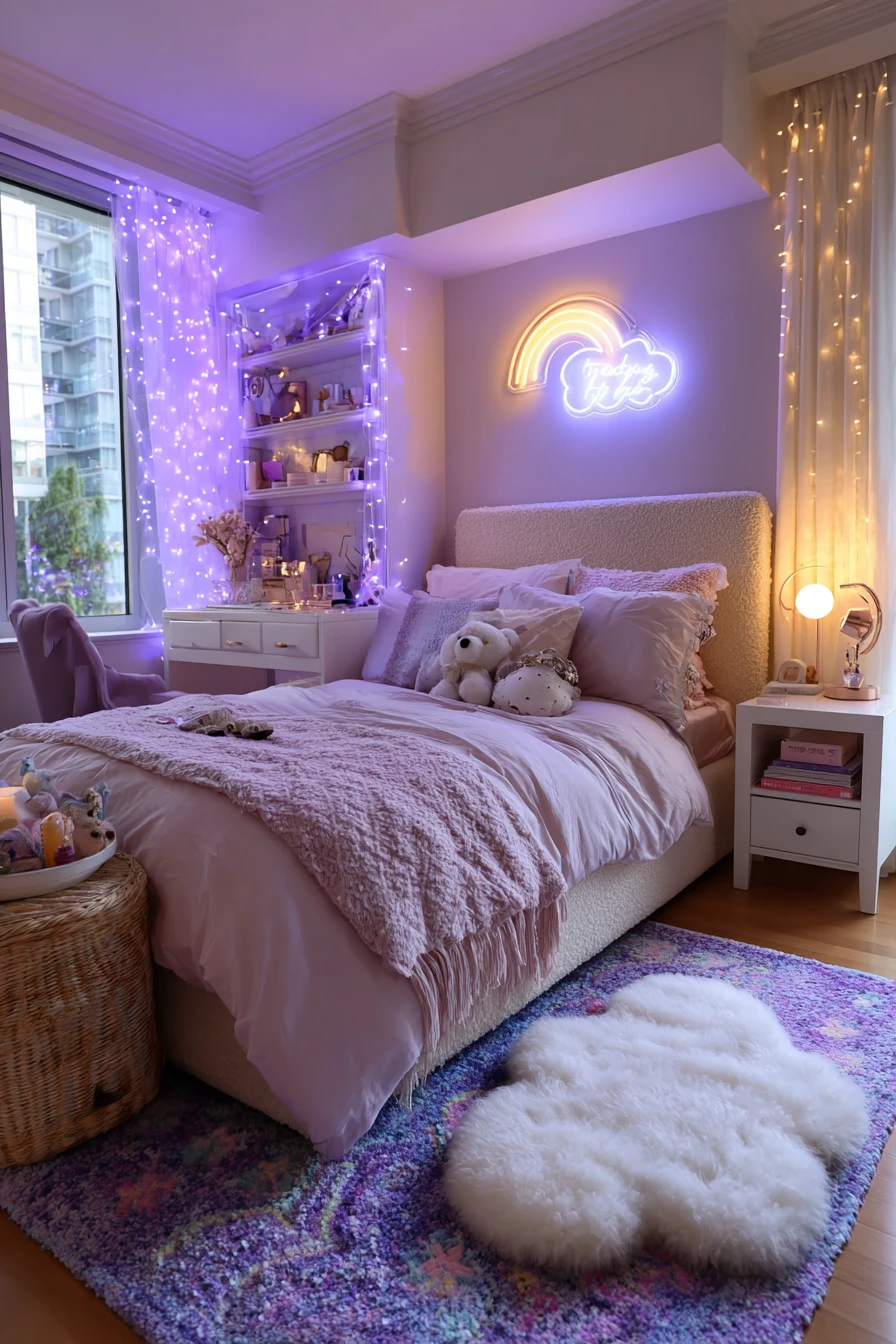 Dreamy Purple Neon Bedroom