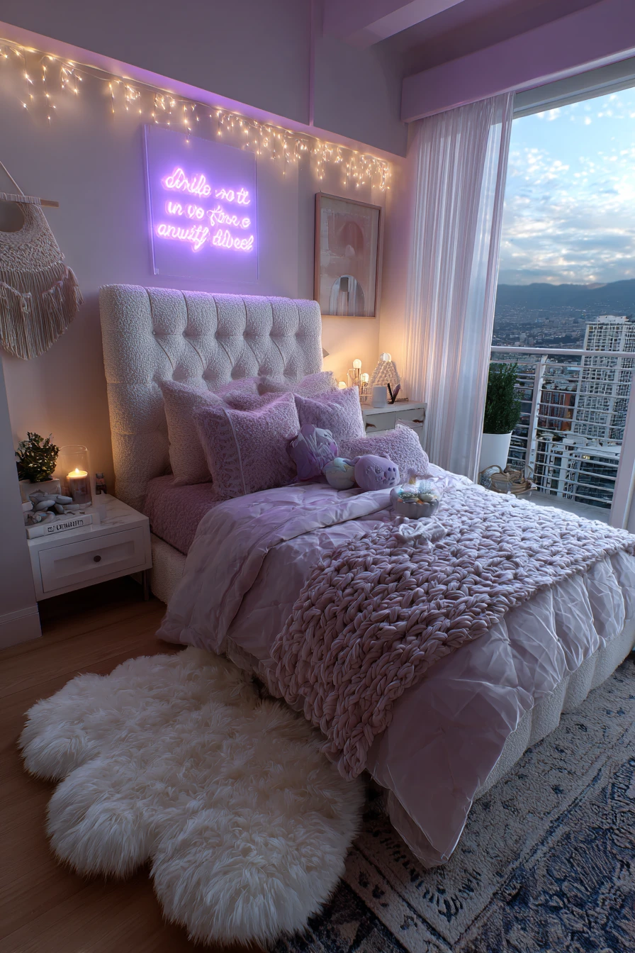Cozy Neon & Knit Bedroom