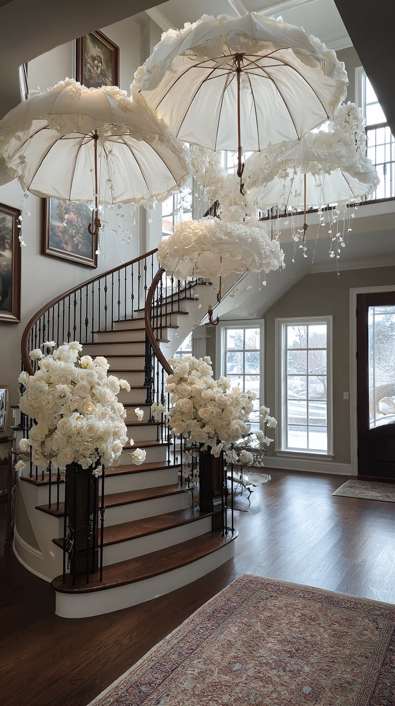 Whimsical Ruffled Umbrella Staircase