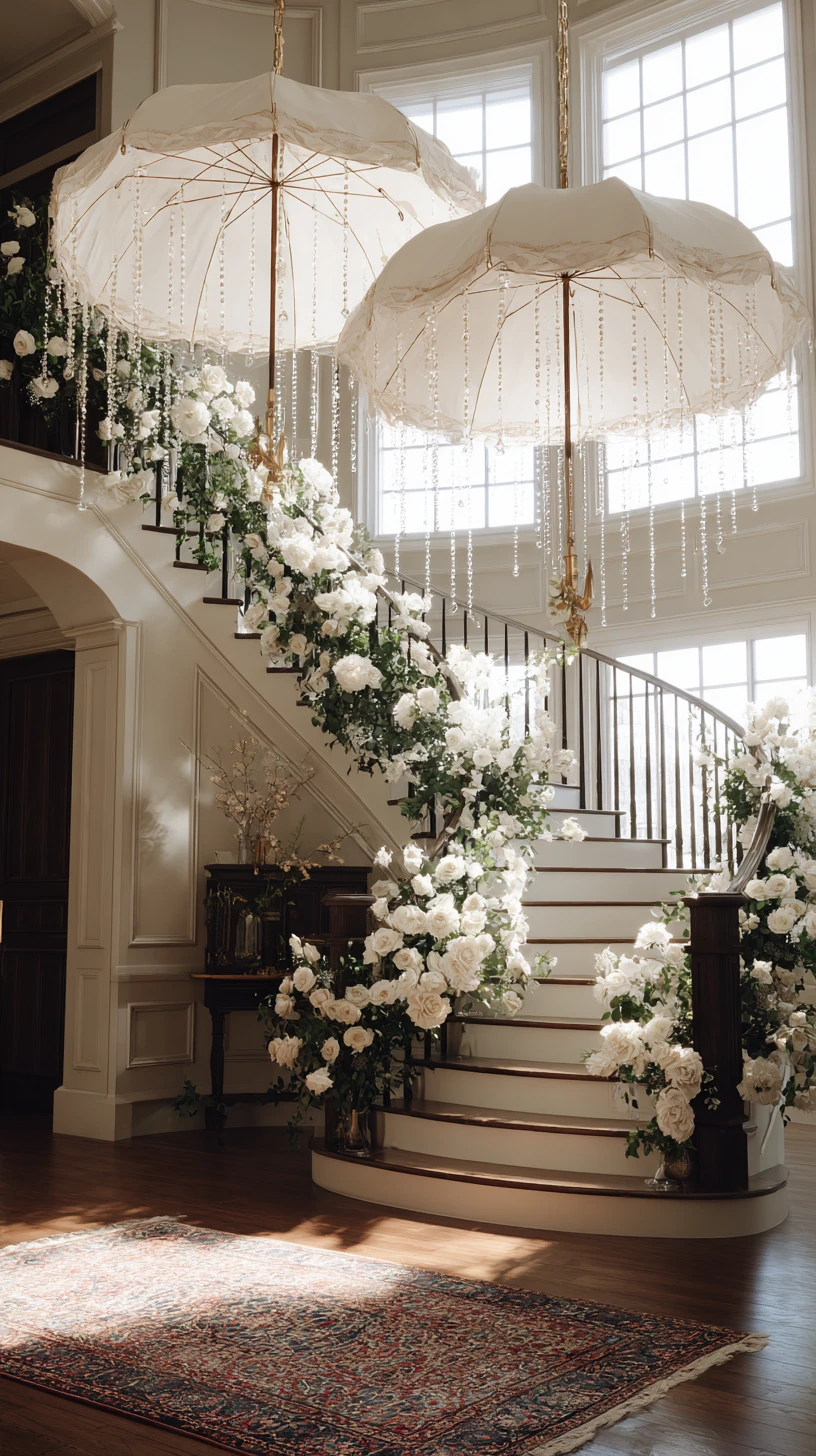 Elegant White Rose Staircase Installation