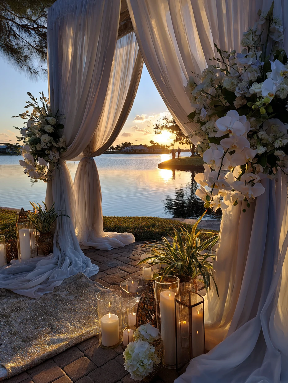 Romantic Lakeside Gazebo with Drapes