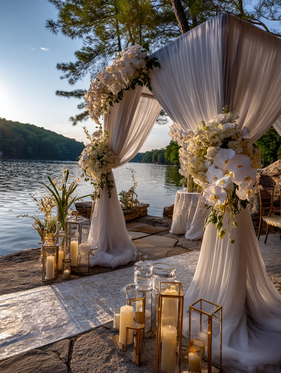 Geometric Gold and White Lakeside