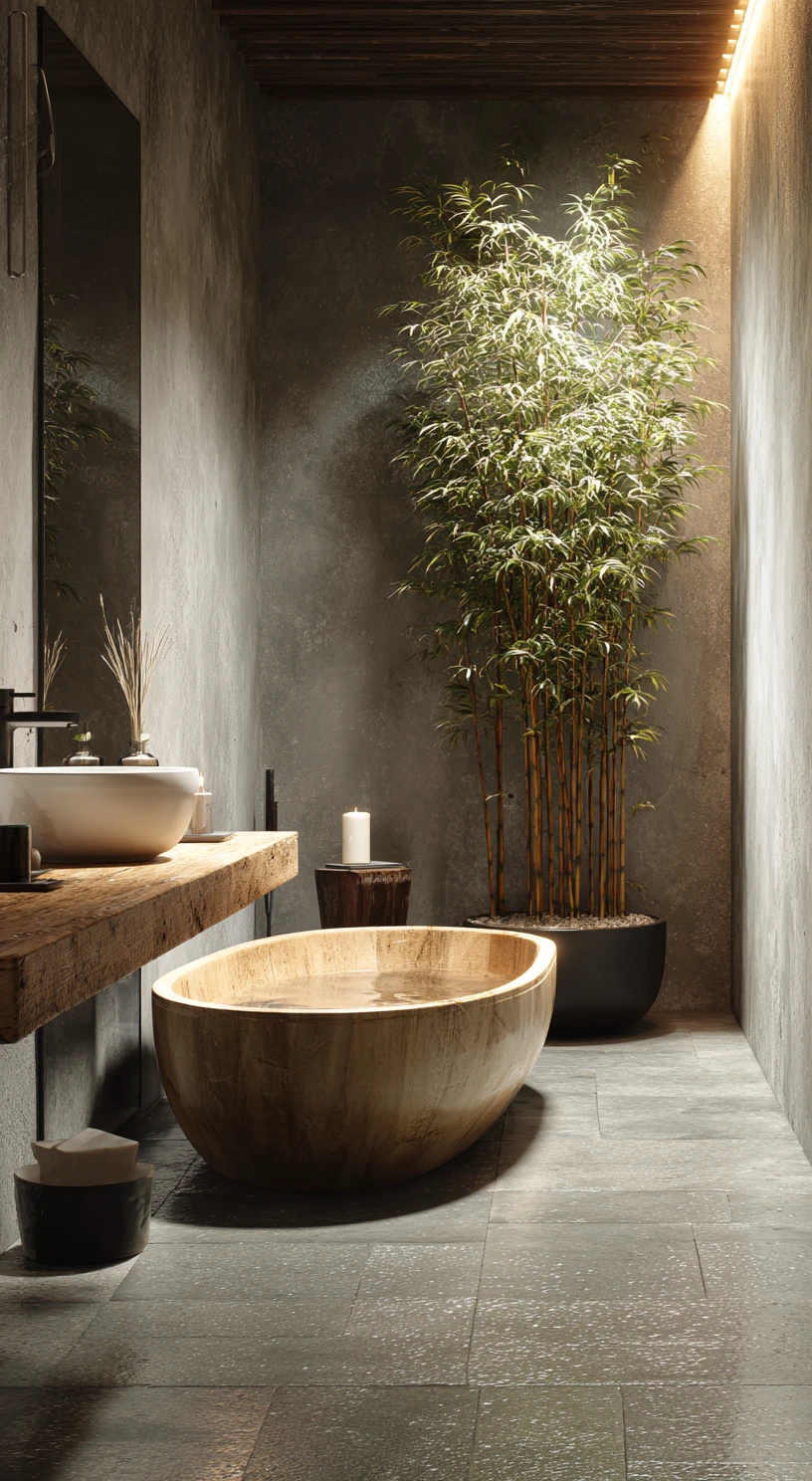 Zen Wood Tub & Bamboo