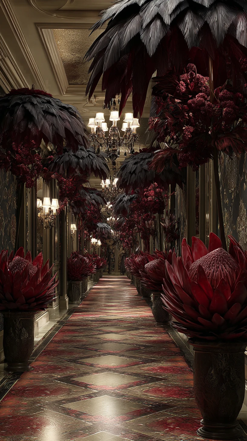 Dramatic Gothic Feather Umbrella Hallway