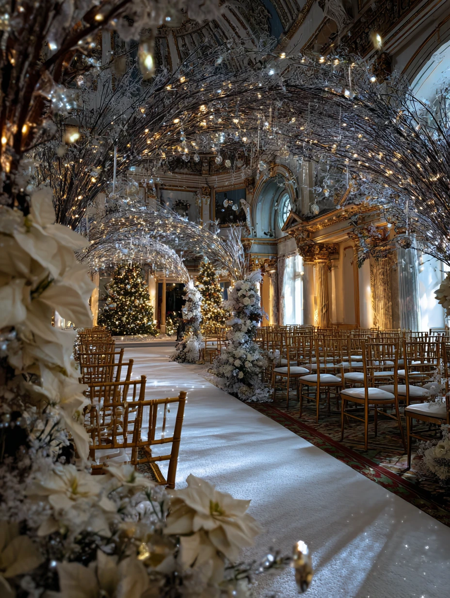 Snowy Branch Canopy & Gold Chairs