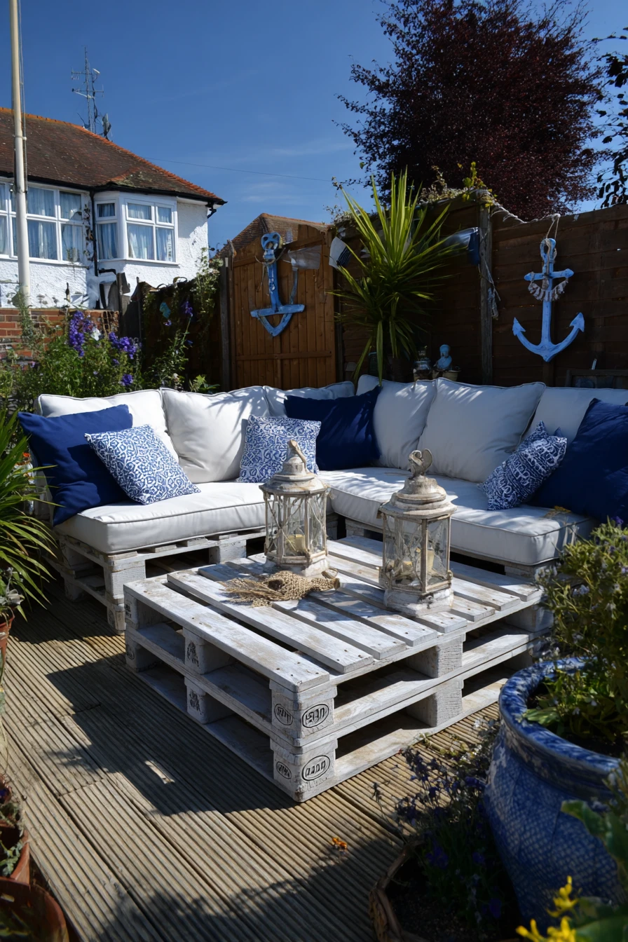 Simple Blue & White Pallet Bench