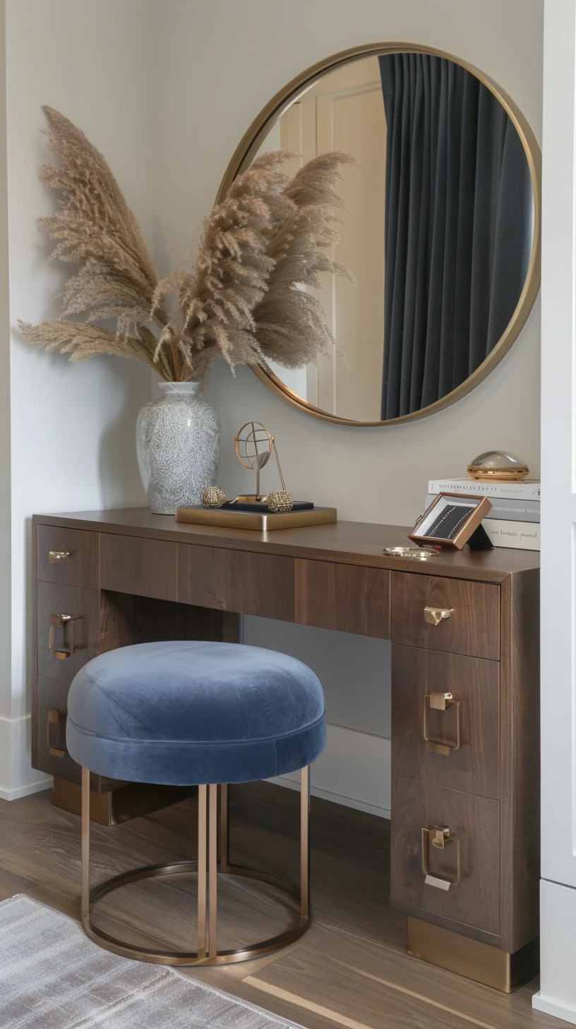 Walnut and Brass Vanity Corner