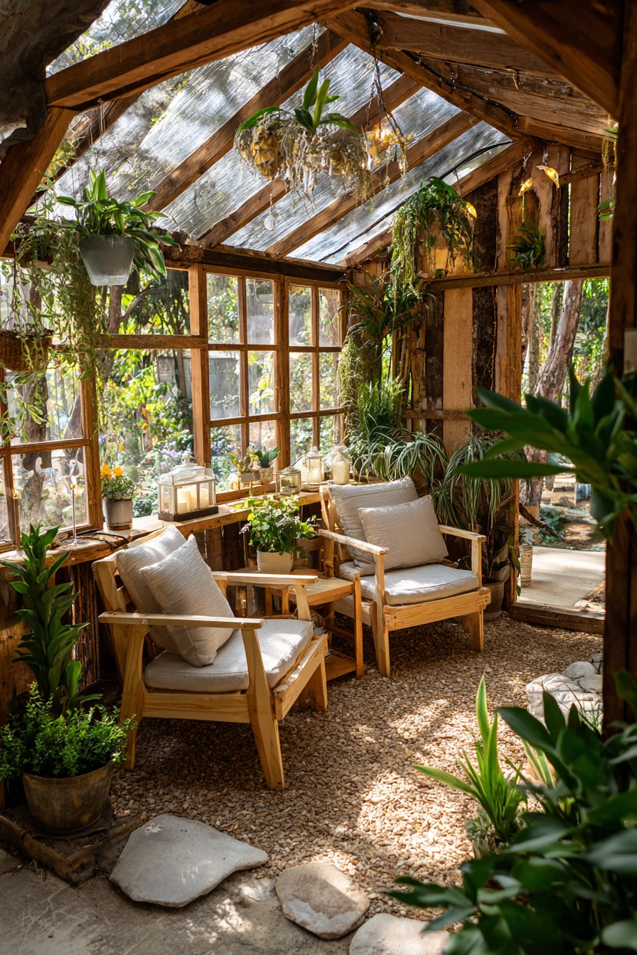 Rustic Greenhouse Seating