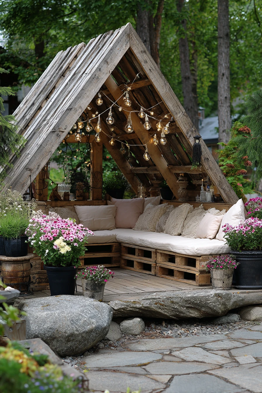 Gazebo with Pallet Corner Seating