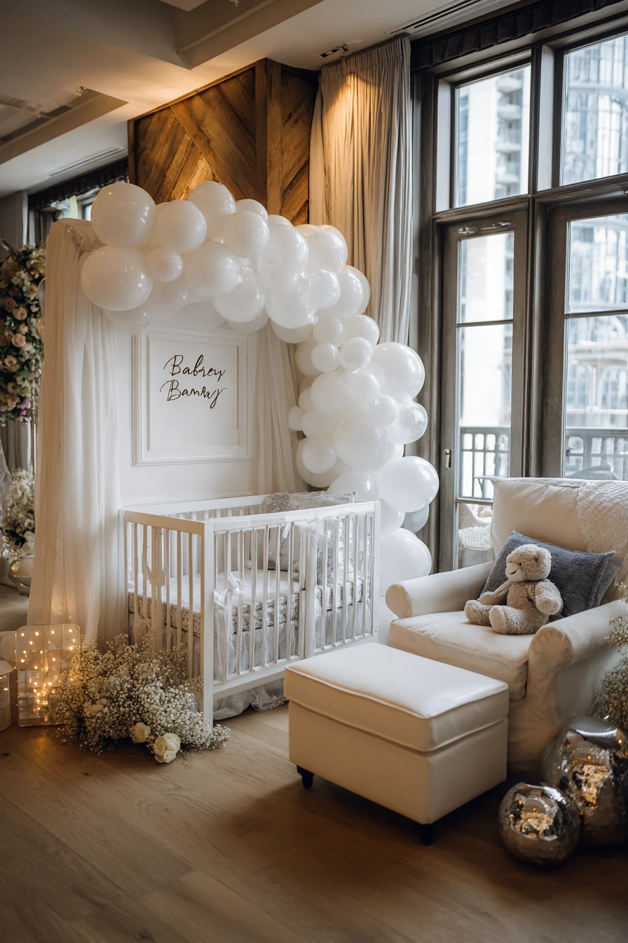 Rustic White Crib & Balloons