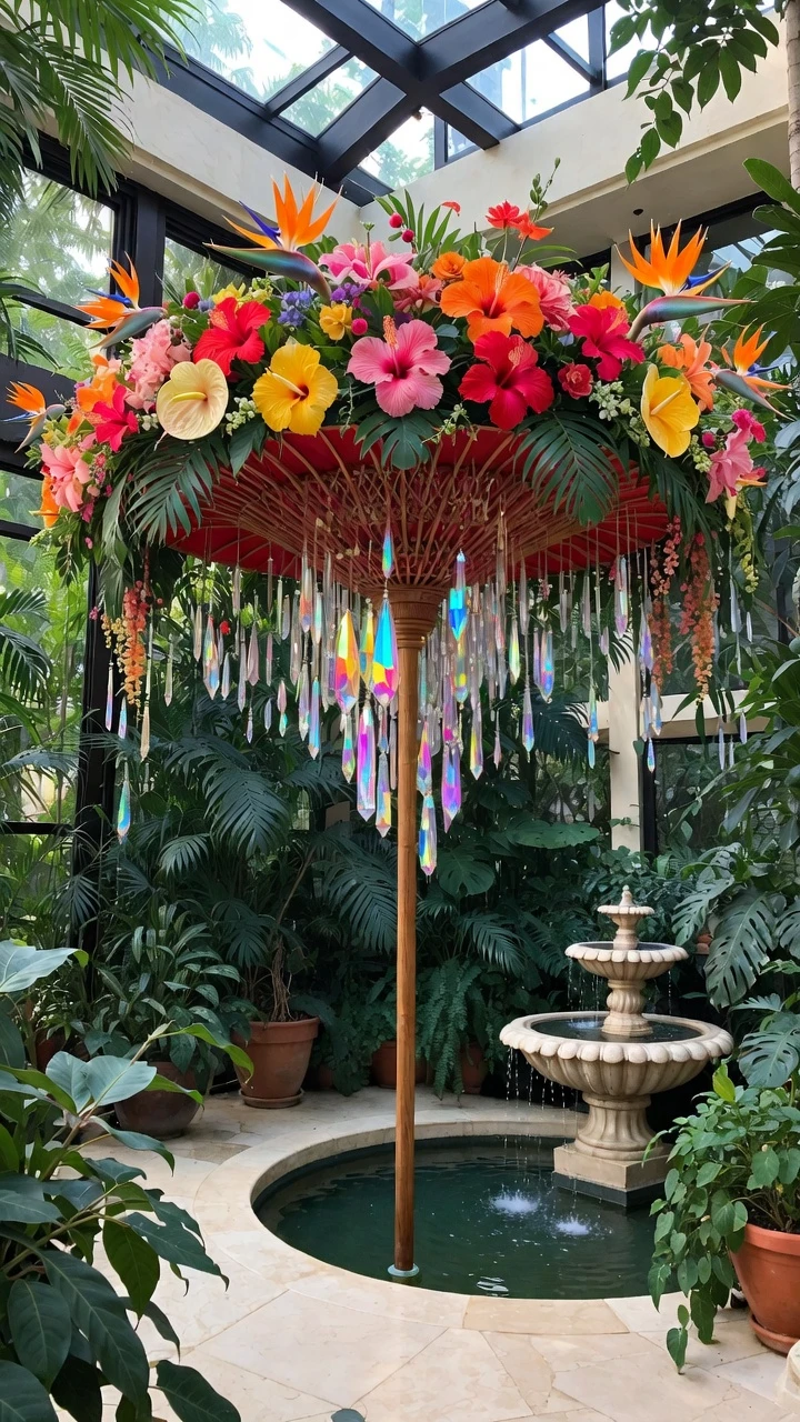 Tropical Iridescent Umbrella Fountain