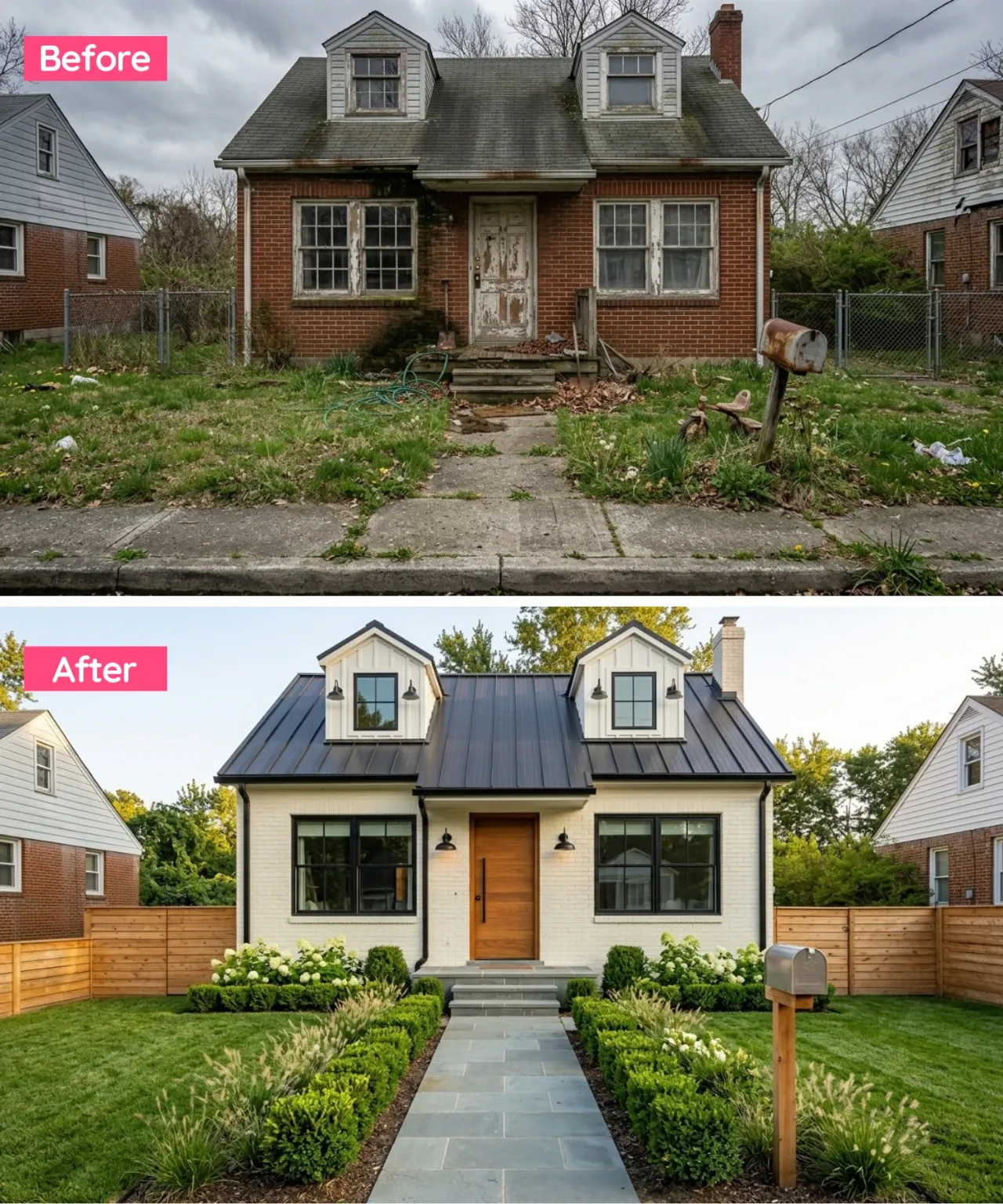 Twilight Transformation: Dark Facade and Warm Lights