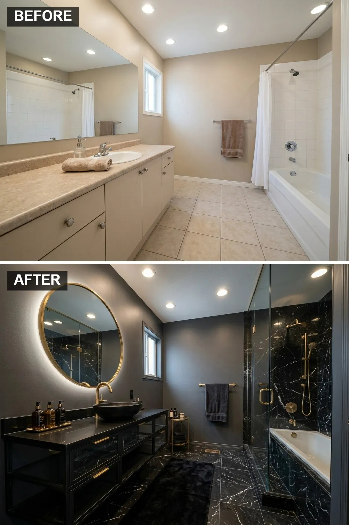 Moody Luxury: Black Marble and Gold Accents