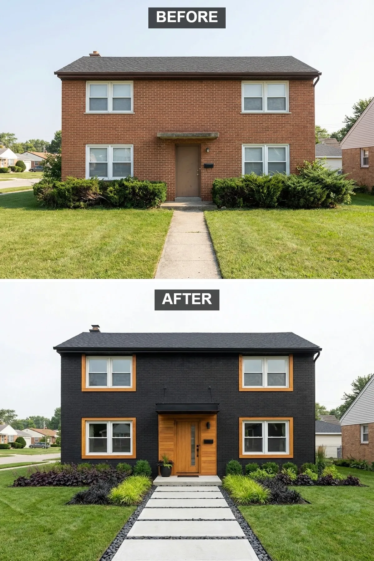 Dramatic Black Brick and Wood