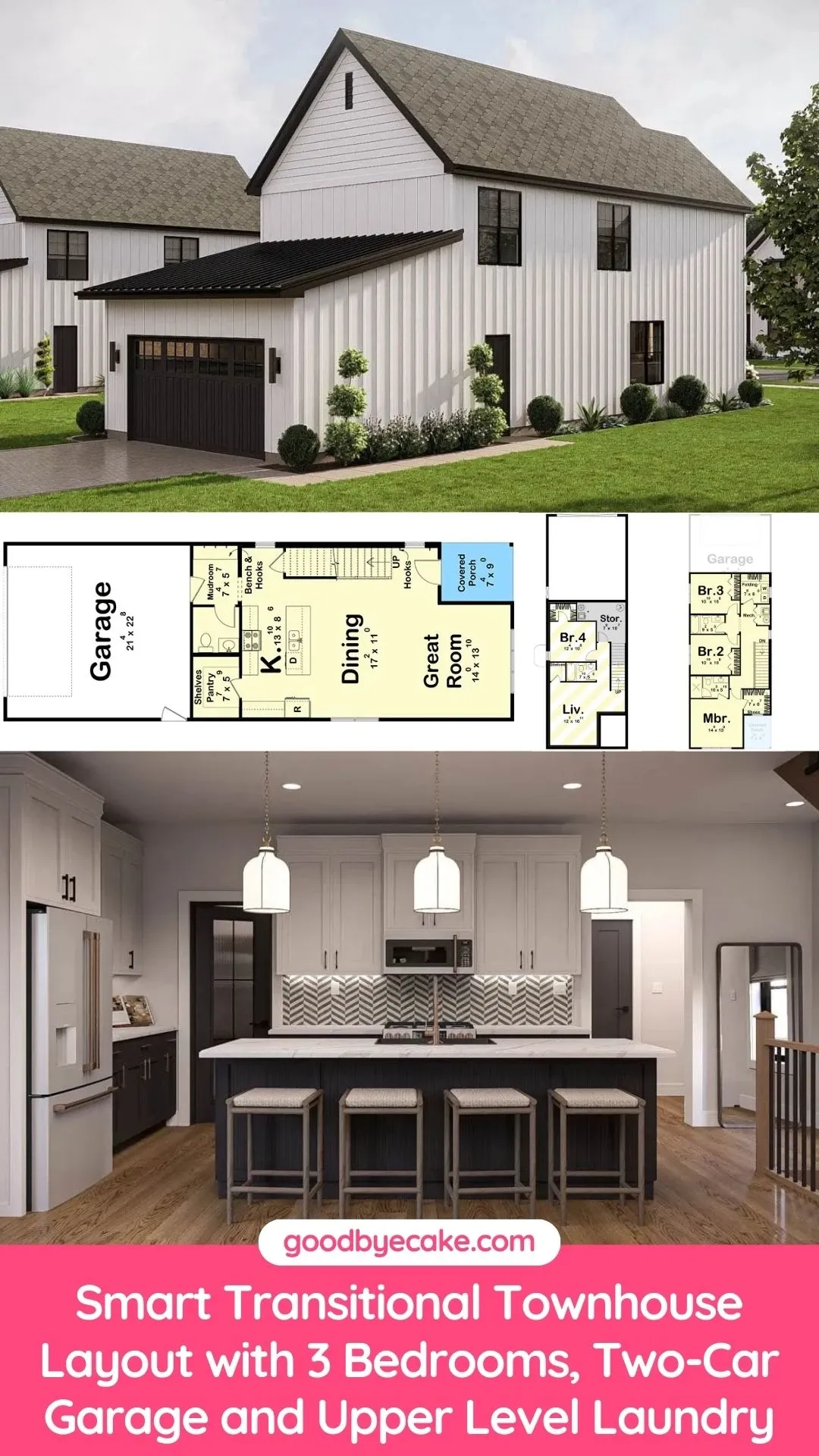 Efficient Two-Story Townhouse Floor Plan