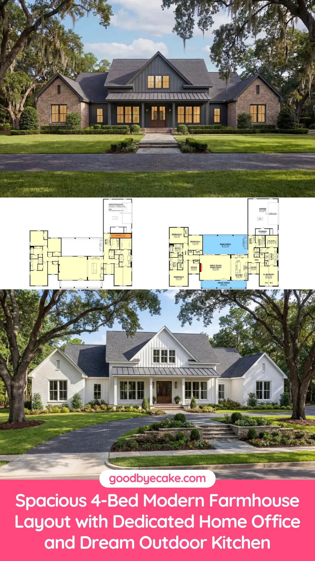 Spacious 4-Bedroom Layout: Modern Farmhouse with Outdoor Kitchen