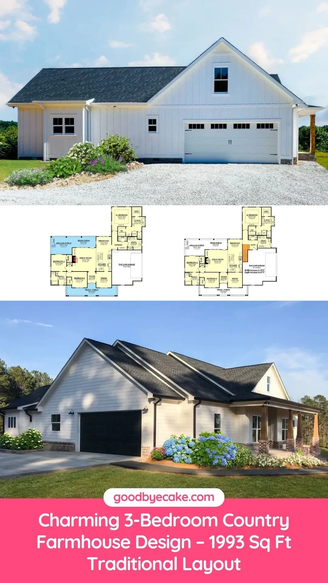 Rear Elevation and Floor Plans: Farmhouse with Grilling Porch