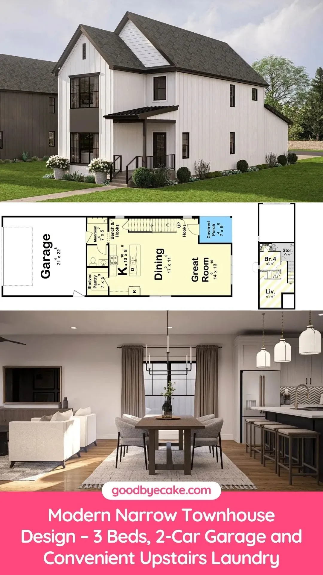 Transitional Farmhouse Exterior for Narrow Lots
