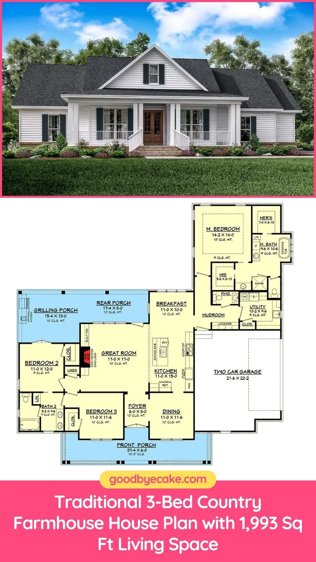 Detailed Floor Plan Analysis: Efficient 3-Bedroom Farmhouse Layout