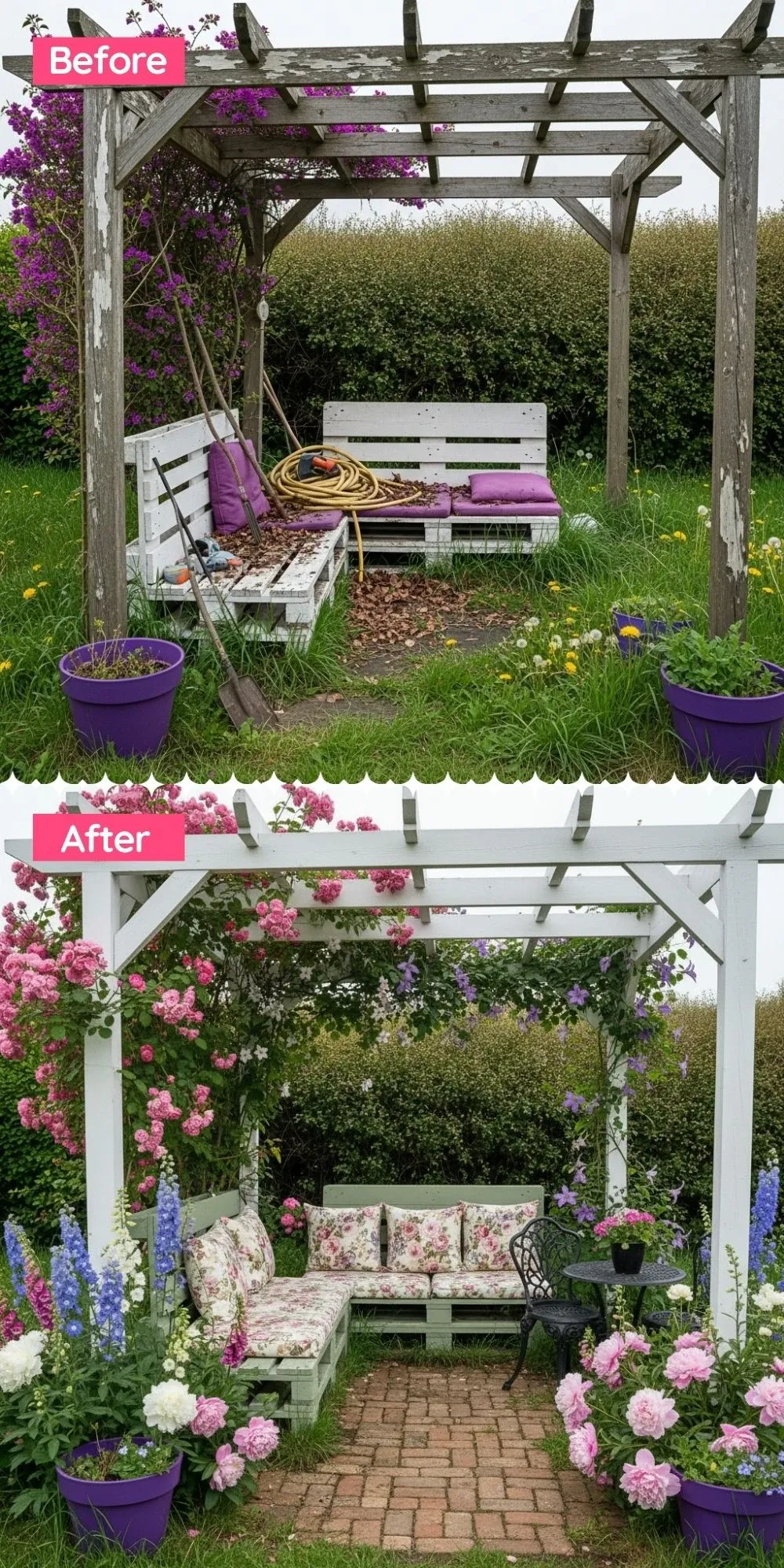 Charming Cottage Garden with Blooms and Brick