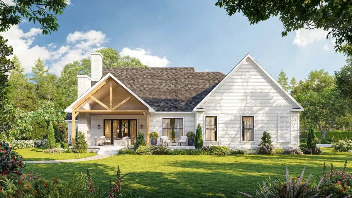 Rear Covered Porch with Outdoor Fireplace and Kitchen Option