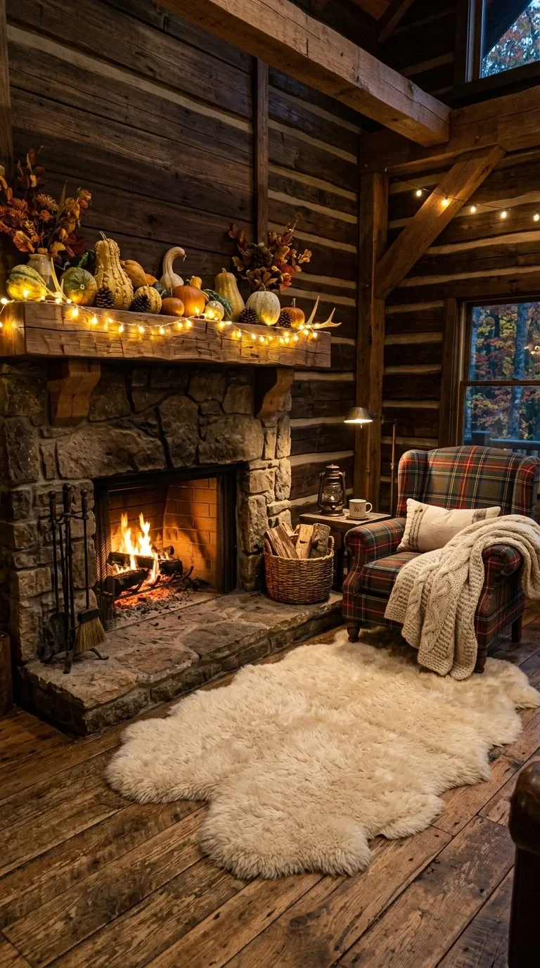 Rustic Cabin Stone Fireplace