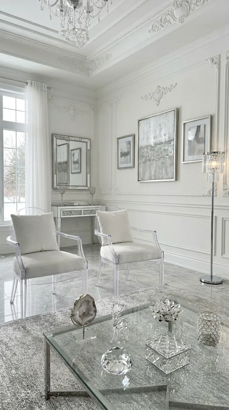 Glamorous White and Silver Living Room