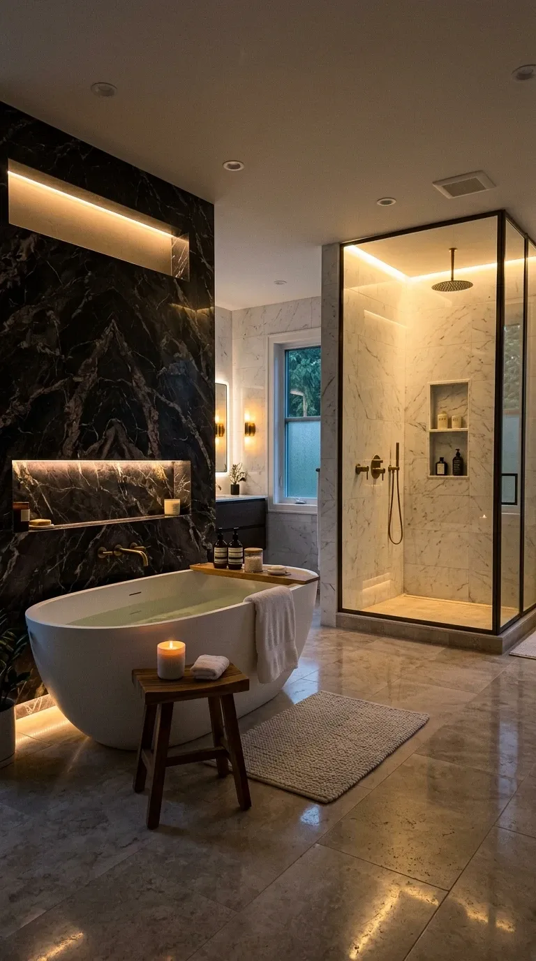 Luxury Bathroom with Dramatic Niche Lighting