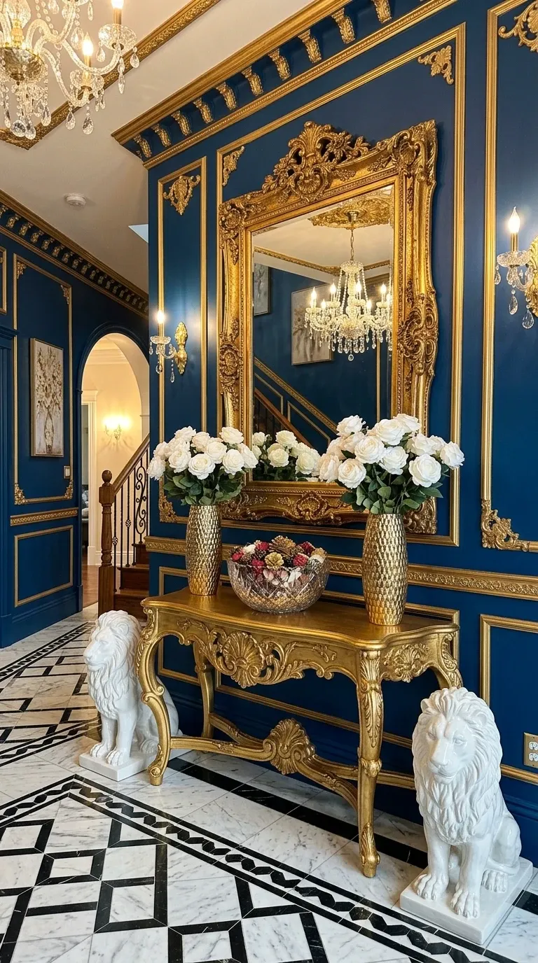 Opulent Blue and Gold Foyer