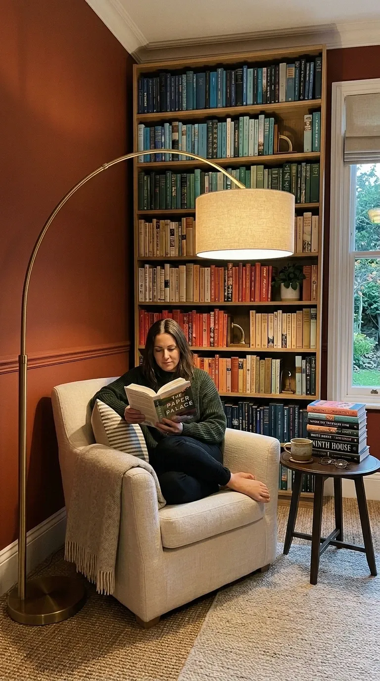 Cozy Reading Nook with Arc Floor Lamp