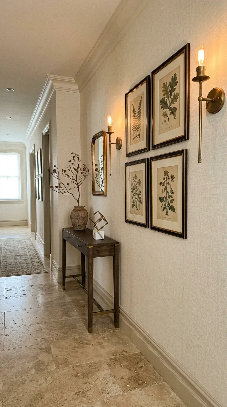 Elegant Hallway with Brass Wall Sconces