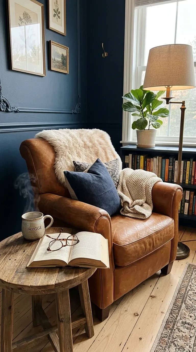 Cozy Leather Reading Corner