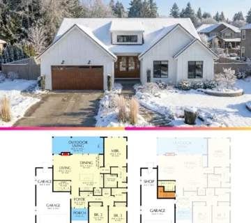 Charming Modern Farmhouse Floor Plan with Three Bedrooms Split Layout and Outdoor Kitchen 360x320