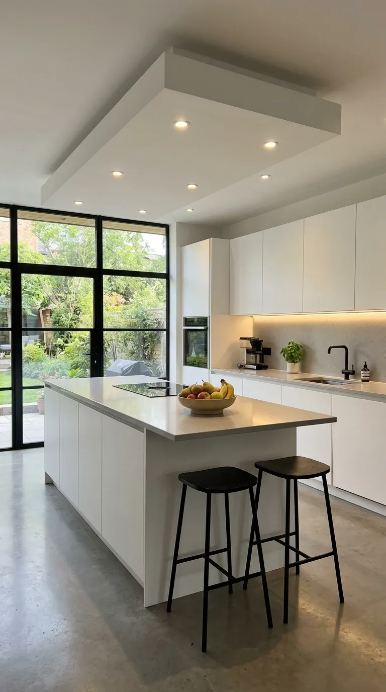 Minimalist Kitchen with Architectural Ceiling Light