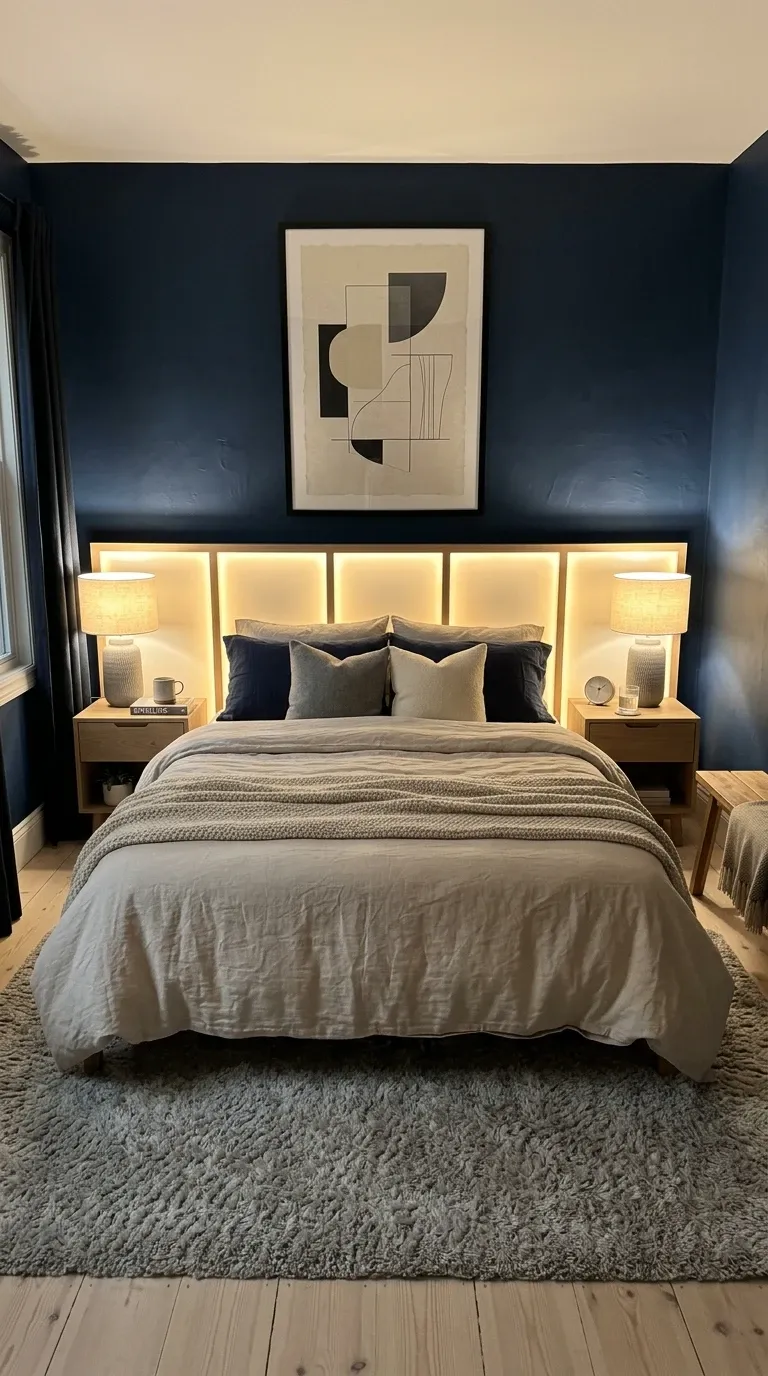 Dramatic Backlit Headboard Bedroom