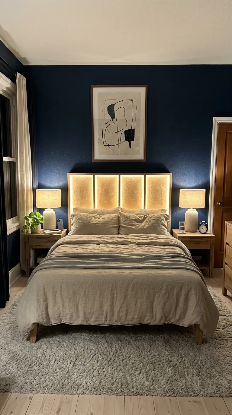 Moody Bedroom with Backlit Headboard